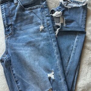 American Eagle Blue Jeggings with Distressed Details and Tapered Fit